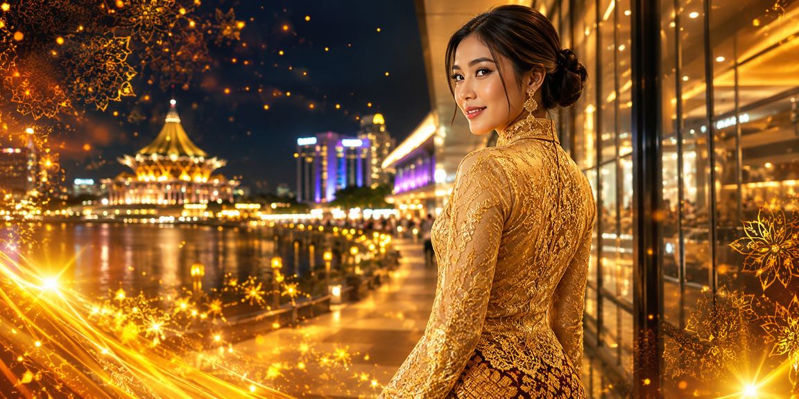 Pengguna Kuching dalam suasana hiburan dan sukan tempatan bergaya kebaya